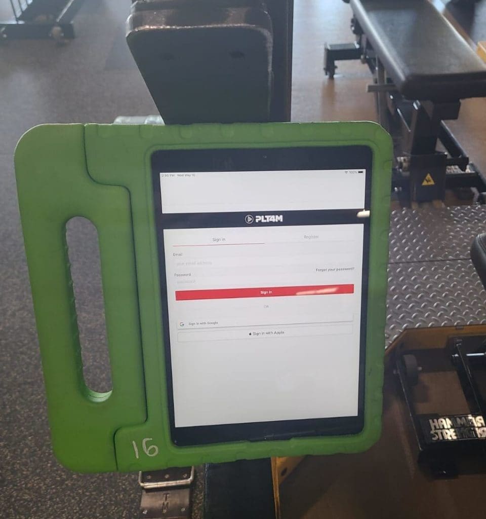Throughout the weight room, Kelly Walsh has Ipads that students can access workouts. Flexible technology.