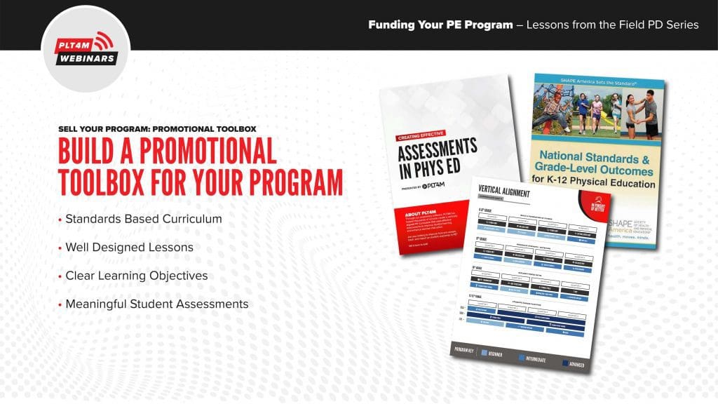 Promotional toolbox slide from funding your PE program webinar.