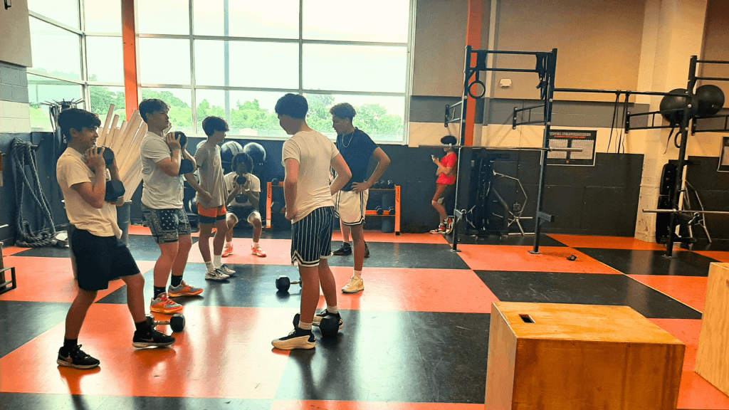 Students work out in the Waynesville High School weight room.