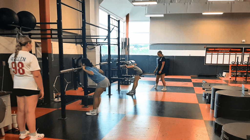 Students work out in the Waynesville High School weight room.