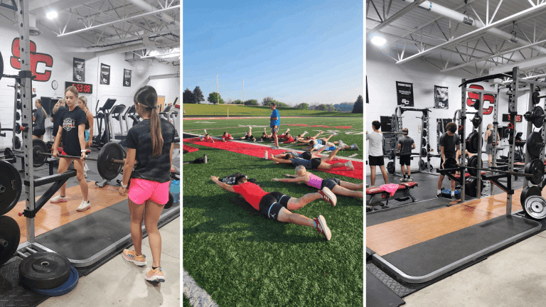 Collage from Sioux Central strength and conditioning program.