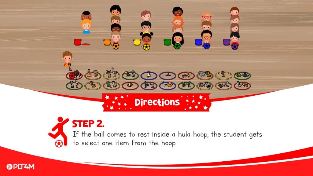 Directions slide for Kicking for Critters elementary soccer game.