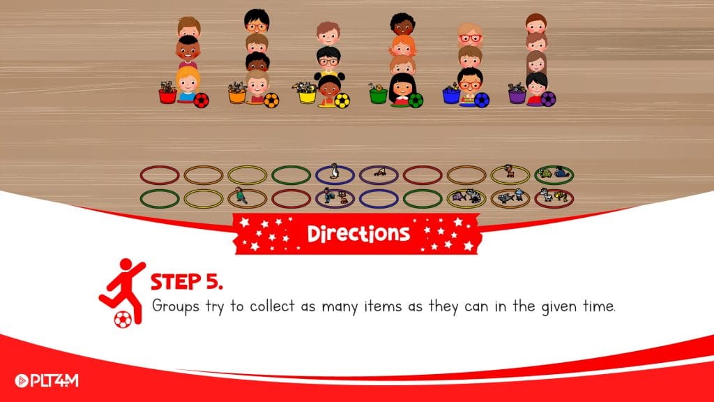 Directions slide for Kicking for Critters elementary soccer game.