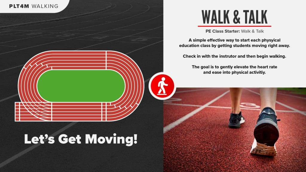 Walk and talk class starter instructions for a walking fitness class.