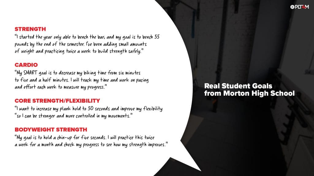 Example goals written by students in Morton High School Personal Fitness Class.