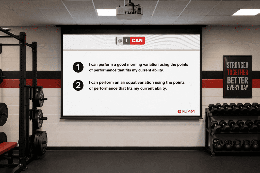 "I Can" Statements on a projector in a fitness center.