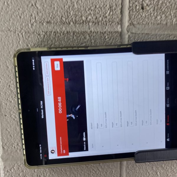 A tablet mounted in the Jacksonville High School weight room.